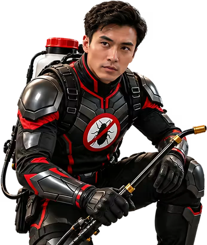 Ironman Pest Control technician with sprayer, ready to treat